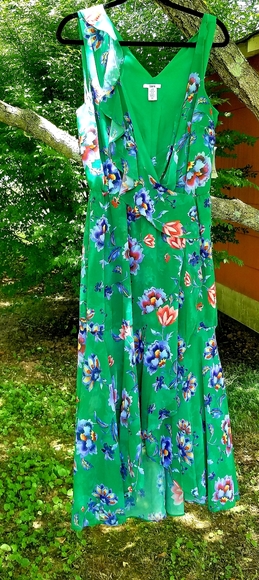 FLOWING GREEN FLORAL SUMMER DRESS/XL/VERY GARDEN PARTY - Picture 2 of 5